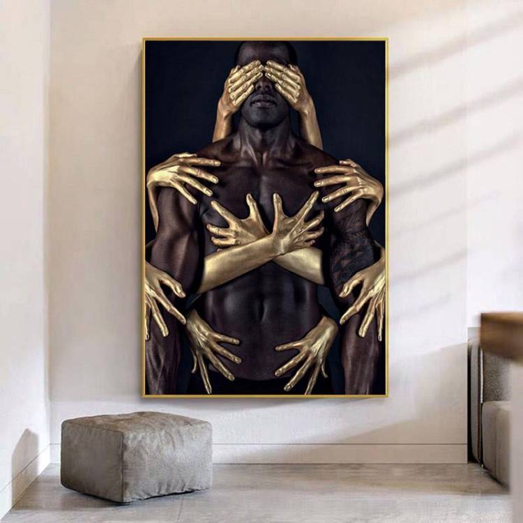 Африканское искусство, черное золото, обнаженный мужчина, холст, живопись, современные настенные художественные постеры и принты, картины на холсте для декора стен гостиной