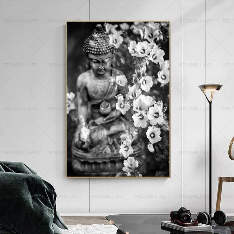 Черно-белый Будда Скандинавские плакаты и принты Холст Живопись Настенные рисунки для гостиной Современный домашний декор Без рамки
