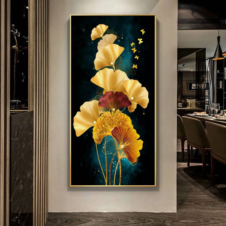 AIBIJIA цветок гинкго лист холст живопись черный фон современное настенное искусство для гостиной плакаты и принты домашний декор