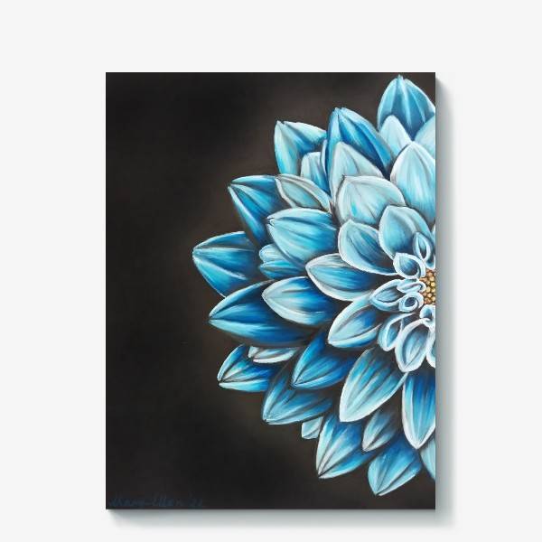 Холст «Цветок голубой хризантемы крупно на черном фоне пастелью», в интернет-магазине в Москве, автор