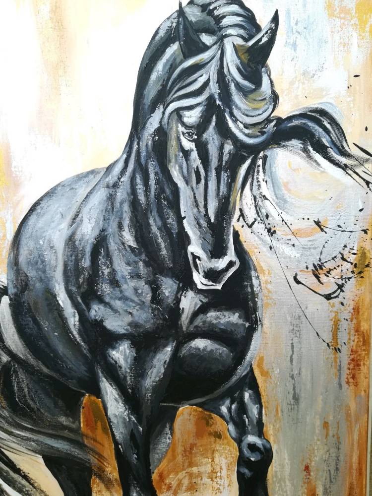 Картина акрилом на холсте Чёрный конь