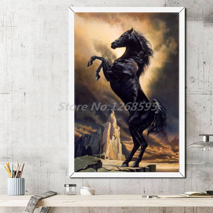 Молодой черный жеребец лошадь дикие животные винтажный постер минималистичный художественный холст печать Настенная картина Современная комната украшение дома