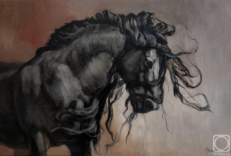 Черный конь» картина Сумина Дениса маслом на холсте