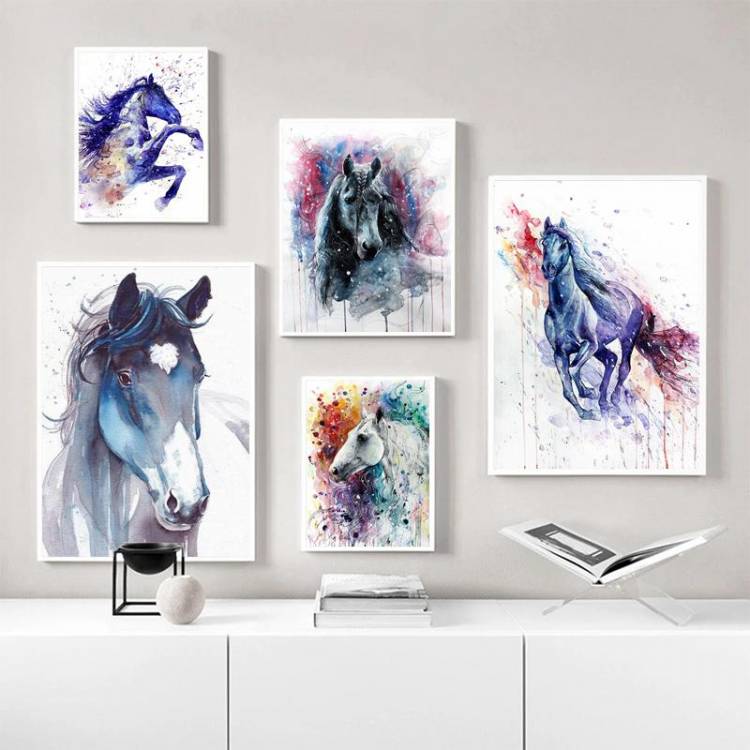 Акварель дикое животное абстрактная бегущая лошадь холст картина плакат Декор принты настенные художественные фотографии гостиная украшение дома