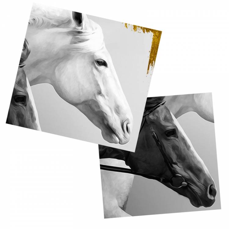 Бегущая черный, белый цвет лошади Золотой холст с печатью постера картина на стену для домашнего декора анималистический настенный искусство панно для Гостиная домашний декор
