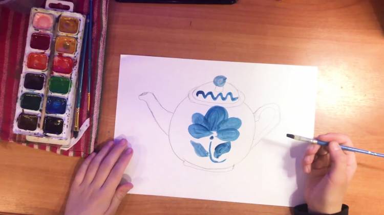 Как нарисовать чайник Гжель за