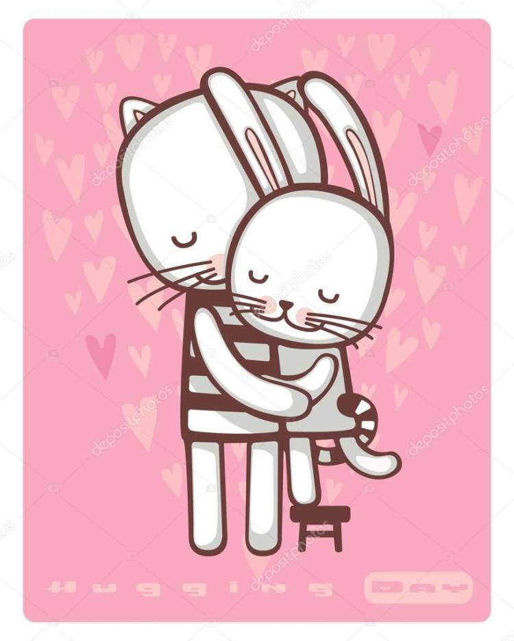 Счастливый Кот и заяц обнимаются