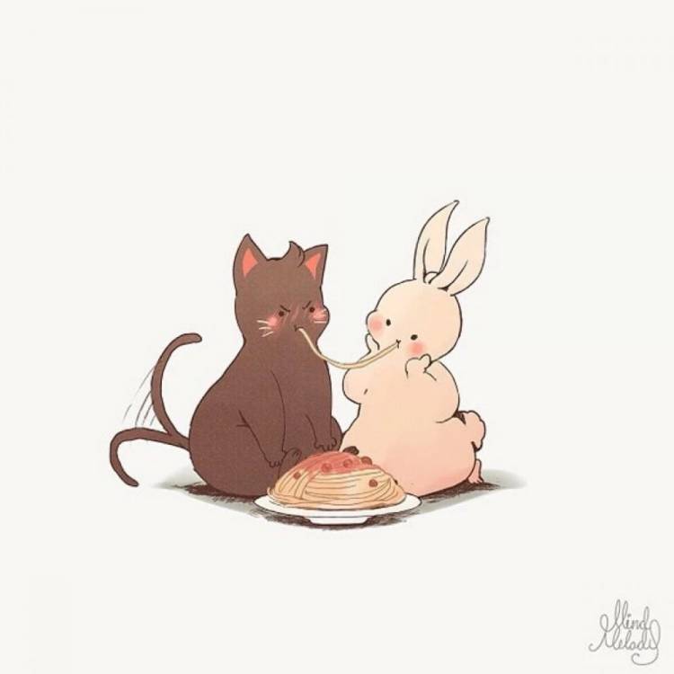 Рисунок котика и кролика