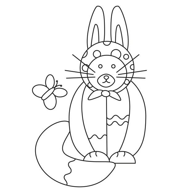 Пасхальный кот с кроличьими ушами, заяц и в платке line art