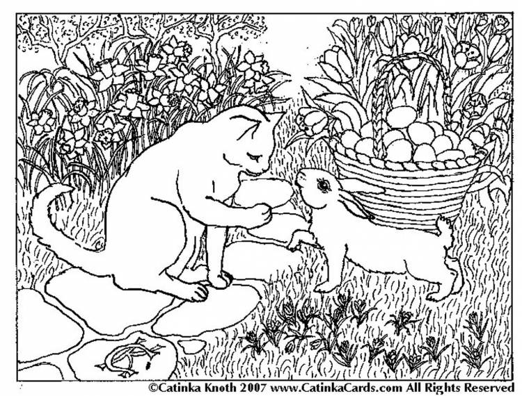 Кролик и кот раскраска