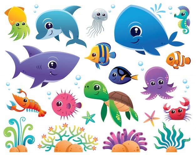 Морские животные мультяшный набор