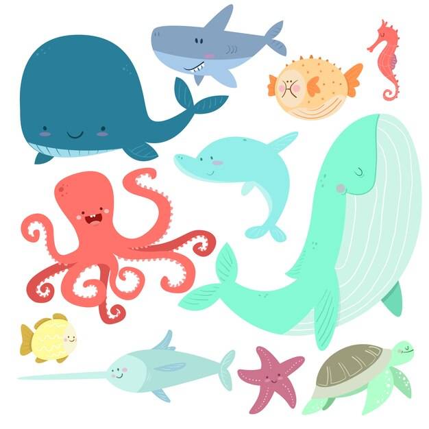 Морские животные в мультяшном стиле