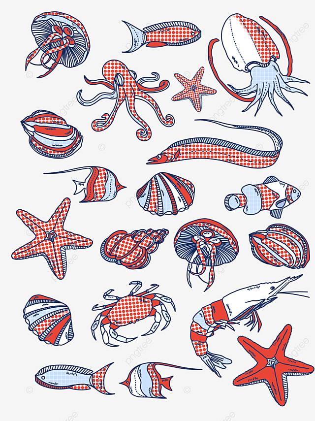 Мультяшные морские животные пастельными простыми мазками PNG , морские животные клипарт, мультфильм, Ручной росписью PNG картинки и пнг PSD рисунок для бесплатной загрузки