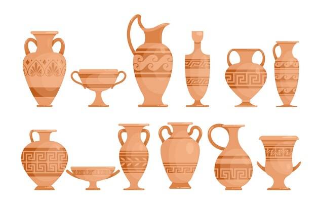 Греческие вазы плоские иллюстрации