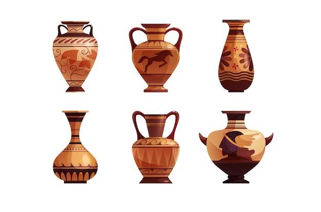 Античная греческая ваза с украшением древняя традиционная глиняная банка или горшок для вина векторный мультфильм плохо