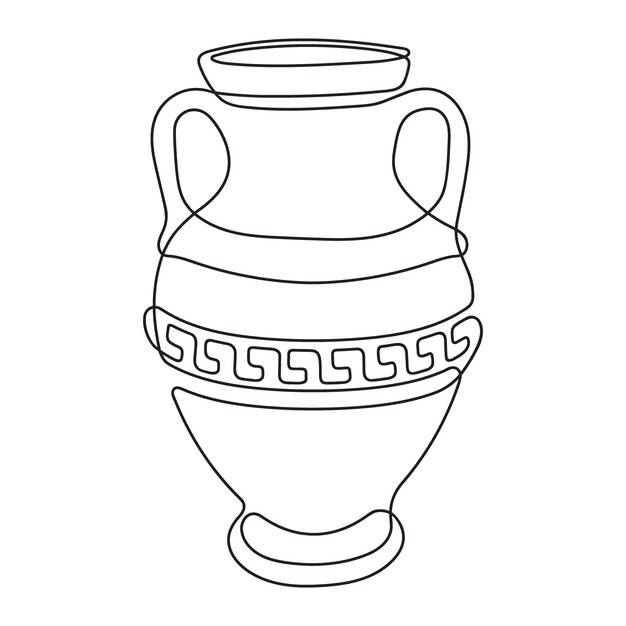 Однолинейный рисунок древнегреческой глиняной вазы, выделенный на белом фоне