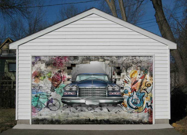 Художественная роспись стен в гараже и на гаражных воротах