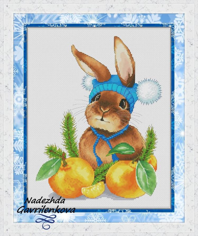 Новогодний Кролик, схема для вышивки, арт