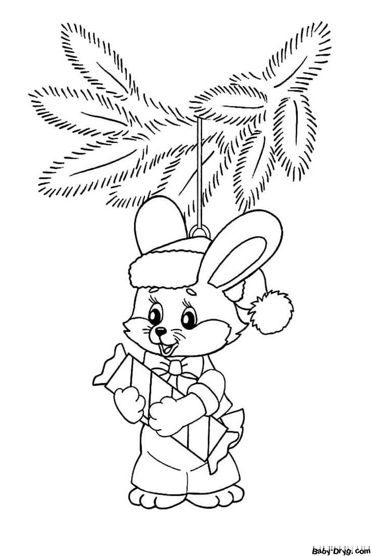 Рисунок кролика на Новый Год на окне