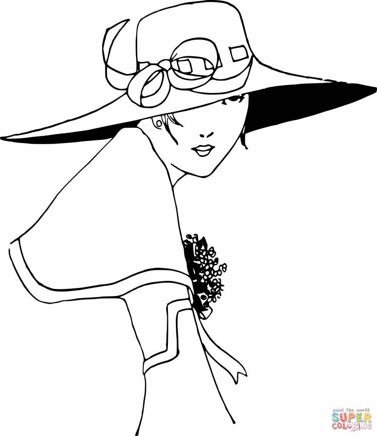 Раскраска Винтажная дама в шляпе