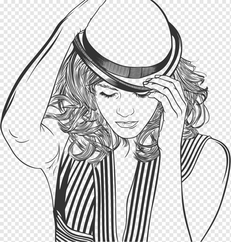 Женщина в шляпе Line art, штриховой рисунок, белый, лицо, шляпа png