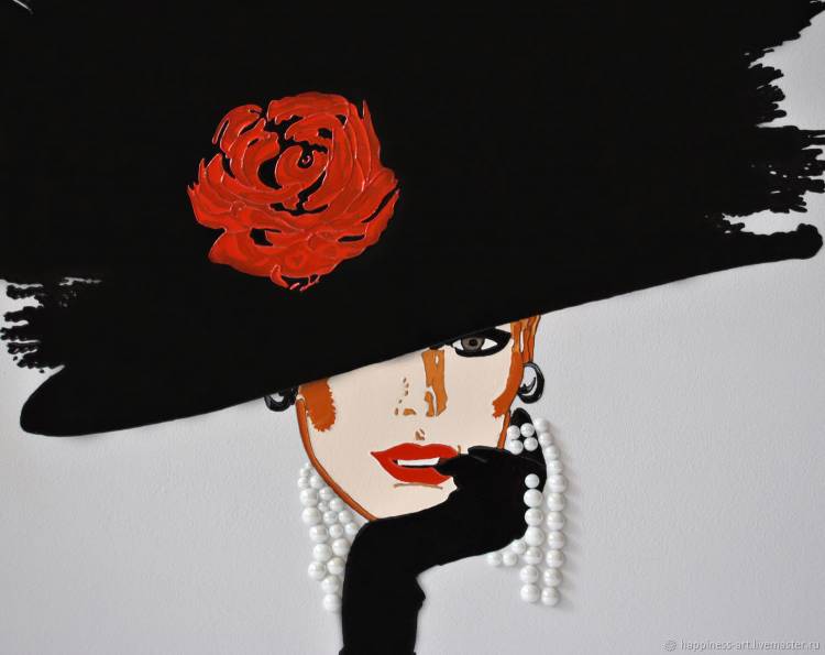 Стильная интерьерная картина женщина в черной шляпе Софи в интернет