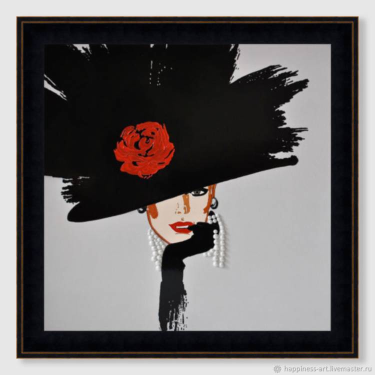 Стильная интерьерная картина женщина в черной шляпе Софи в интернет