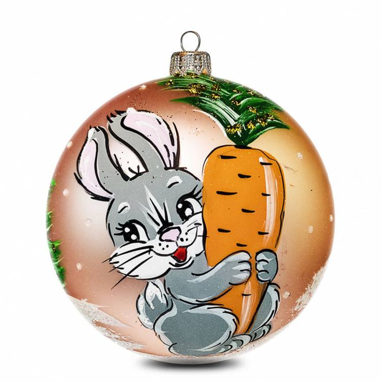 Новогодний елочный шар ручной работы Зайка с морковкой