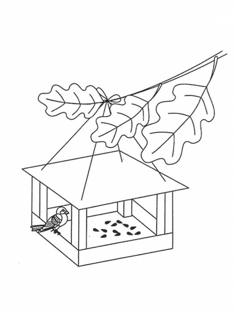 Кормушка для птиц рисунок карандашом