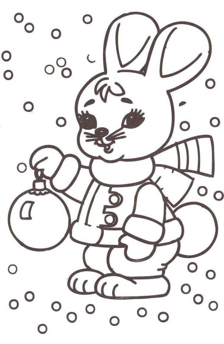 Раскраски с Кроликами и Зайцами на Новый год