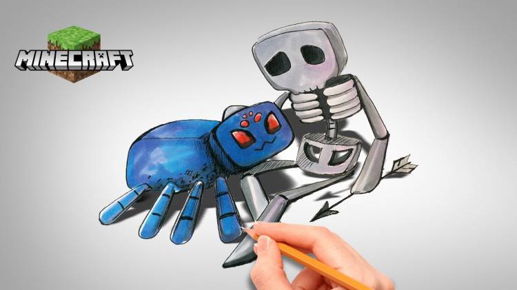 Как нарисовать мобов паука со скелетом
