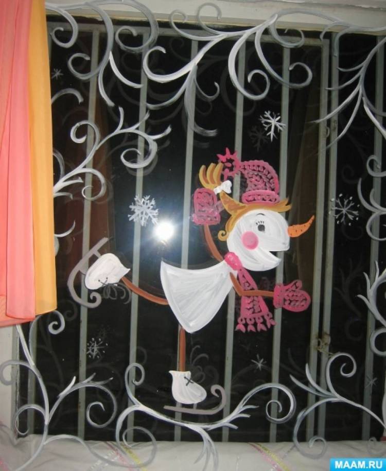 Новогодние рисунки на окнах гуашью 