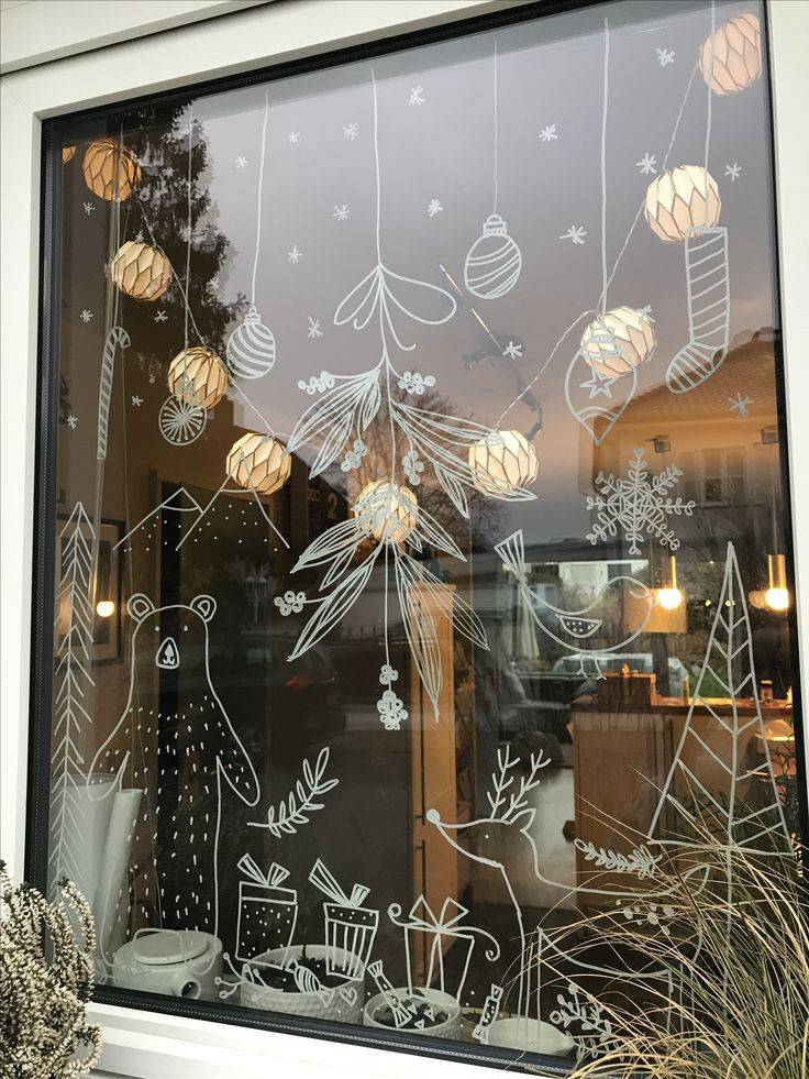 Рисунки на окнах на Новый год