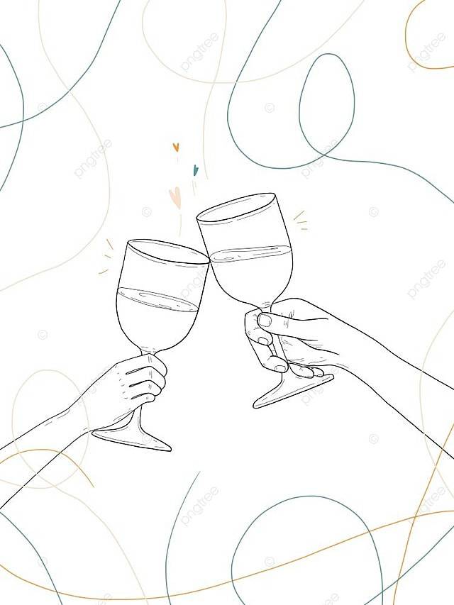 Нарисуйте иллюстрацию руки двух людей празднующих с бокалом вина Фото Фон И картинка для бесплатной загрузки