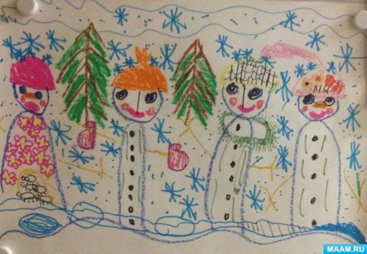 Конспект НОД по рисованию в смешанной технике на тему «Новогодний Снеговик» для подготовительной группы 