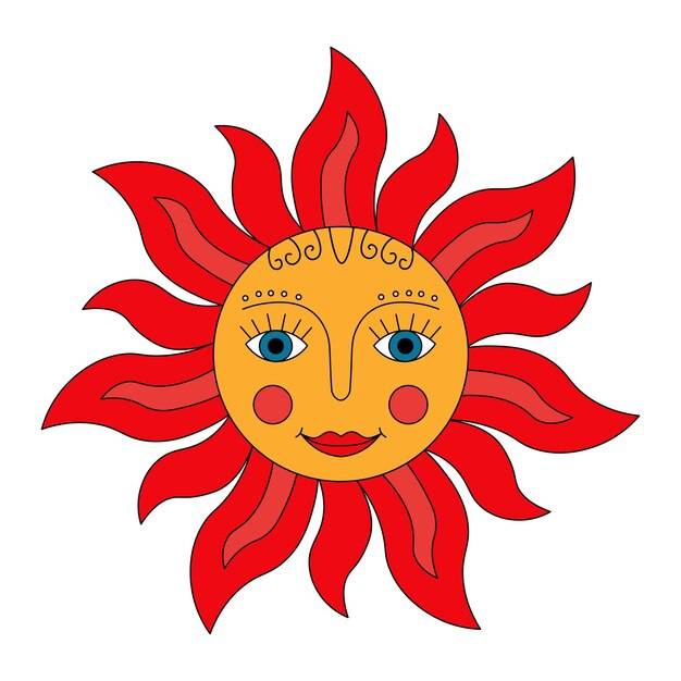 Красное солнце русский символ праздник весны масленицы декоративные каракули векторные иллюстрации для печати