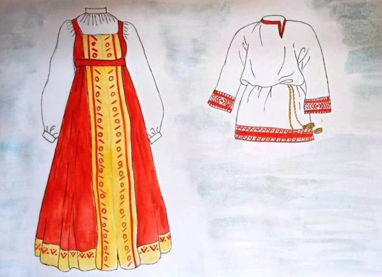 Рисунок на тему русско народные костюмы 