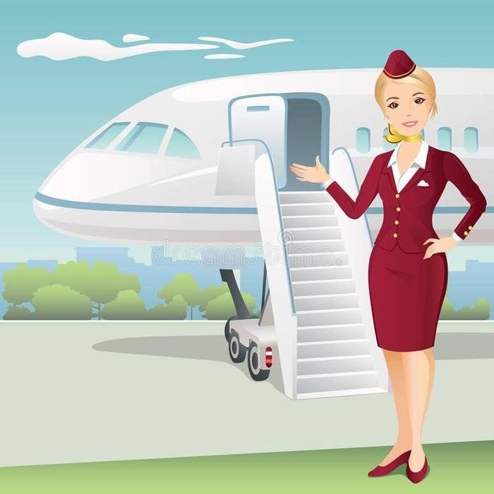 Детский рисунок стюардесса и самолет 