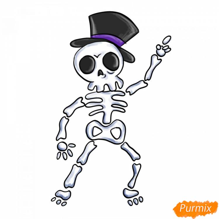 Как нарисовать скелет на Хэллоуин поэтапно