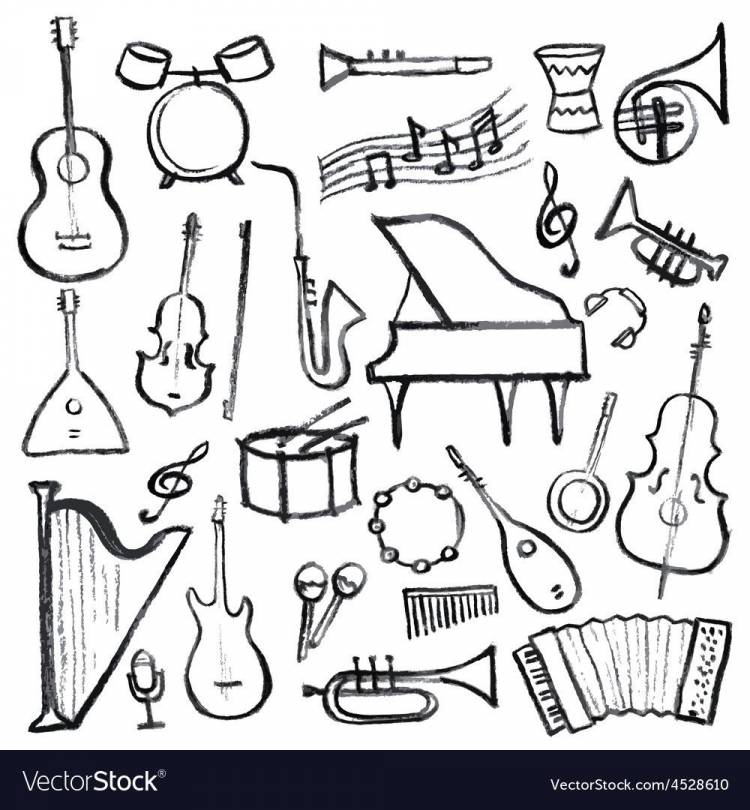 Инструменты музыкальные нарисованные