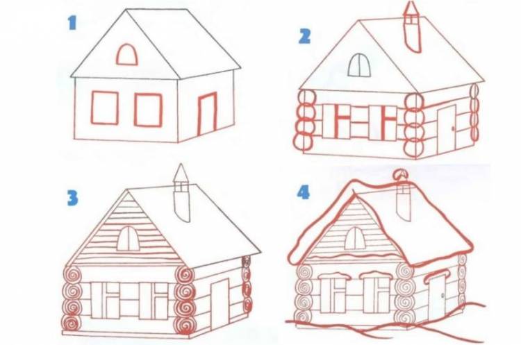 Как нарисовать дом карандашом и акварельными красками