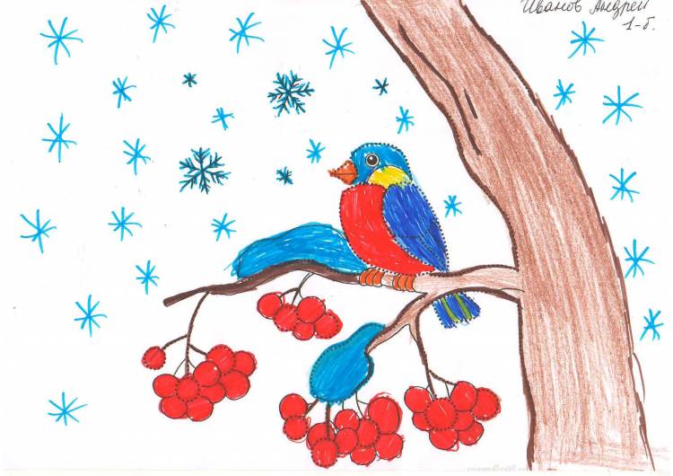 Детские рисунки про зиму цветными карандашами