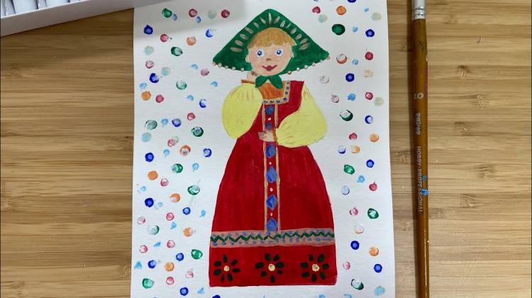 Простой рисунок для детей русский народный костюм