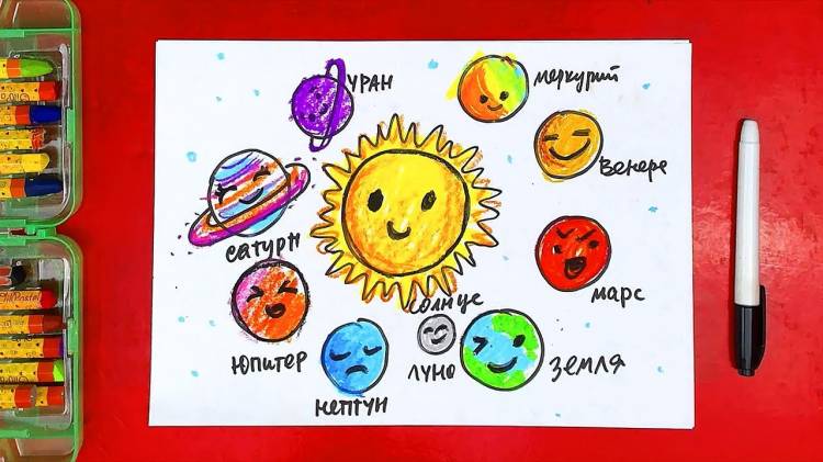 Как нарисовать КОСМОС рисуем Солнечную систему и ПЛАНЕТЫ