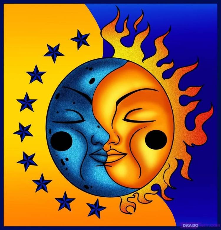 Солнце и луна рисунки