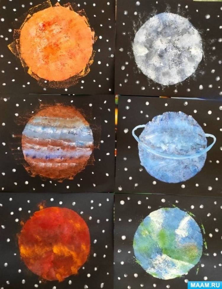 Мастер-класс по нетрадиционной технике рисования (печать губкой) «Планеты солнечной системы» для детей