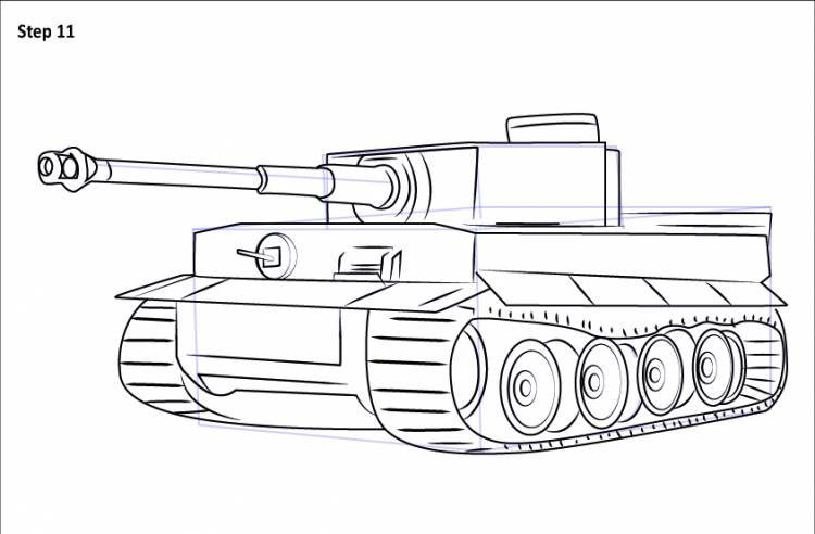 Как нарисовать поэтапно немецкий танк Тигр