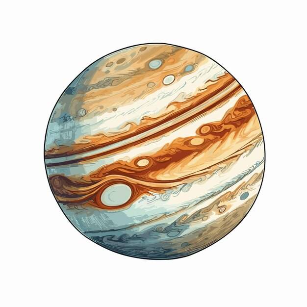 Юпитер солнечная система фэнтезийный графический стиль на белом фоне акварель иллюстрация