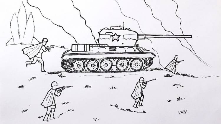 How to draw a tank pen in stages