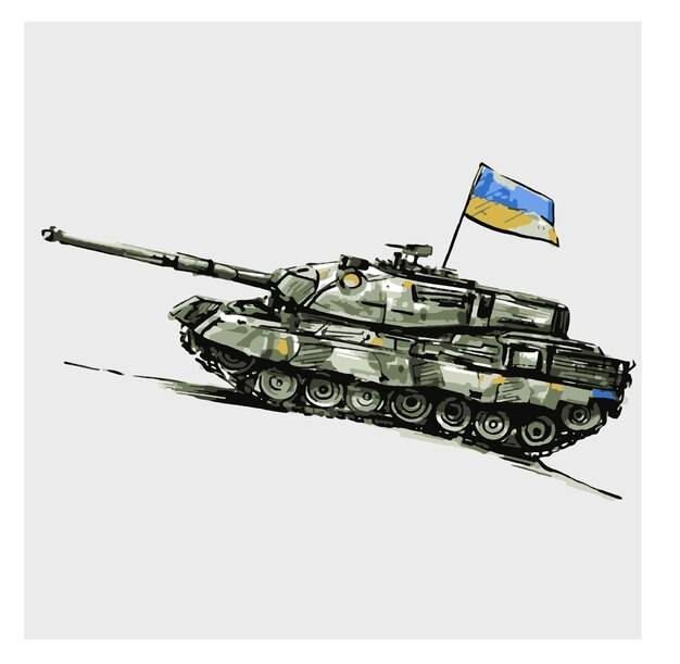 Украинский танк в стиле рисования на поле боя